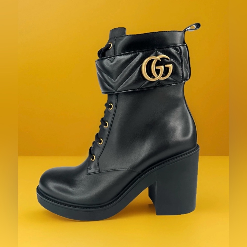GUCCI Flores Double G Logo Lace Up Kensington Platform Ankle Boots Size EU 41